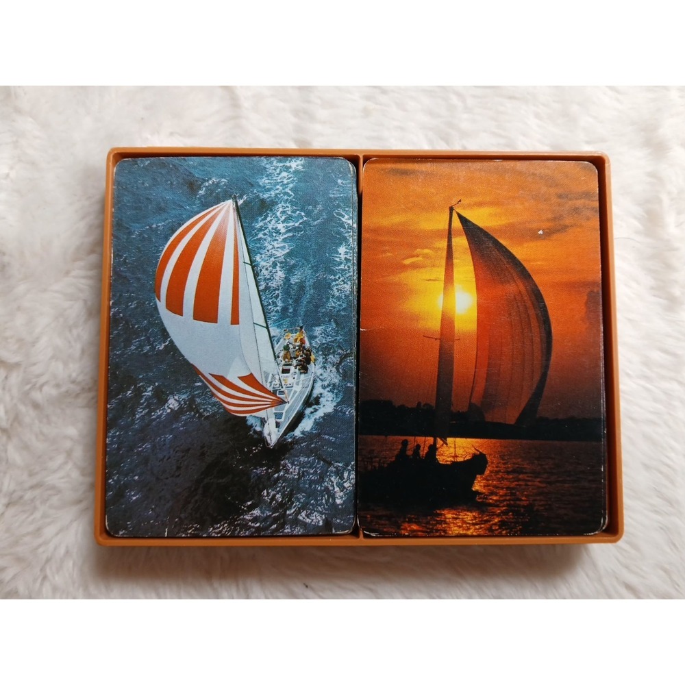Vtg Hallmark Sailboat BridgePlaying Cards‎ Cel-U-Tone Bridge Sailing  Ocean Case